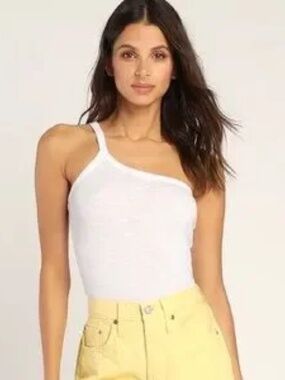 Intimately by Free People One Way or Another Ribbed Tank Top White Medium Rayon
